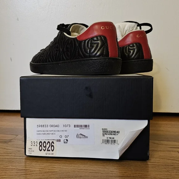 Gucci Men's Ace Rhombus Stitched GG Leather Sneakers - Picture 6 of 9